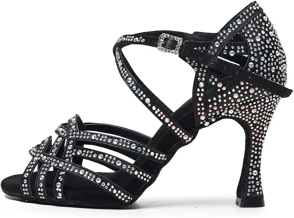 TINRYMX Women's Latin Dance Shoes Open Toe Rhinestones Cross-Strap Ballroom Party Performance Dance Shoes,Model-YCL429