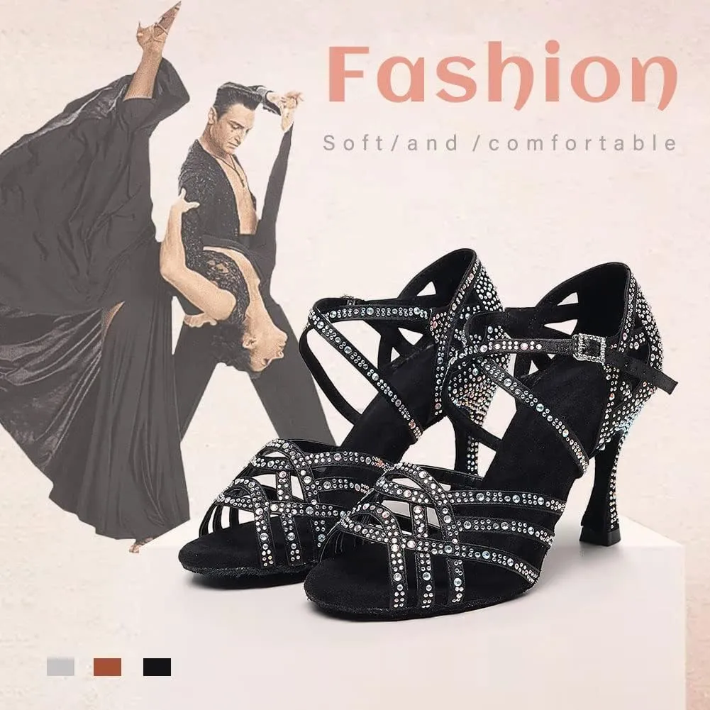 TINRYMX Women's Latin Dance Shoes Open Toe Rhinestones Cross-Strap Ballroom Party Performance Dance Shoes,Model-YCL429