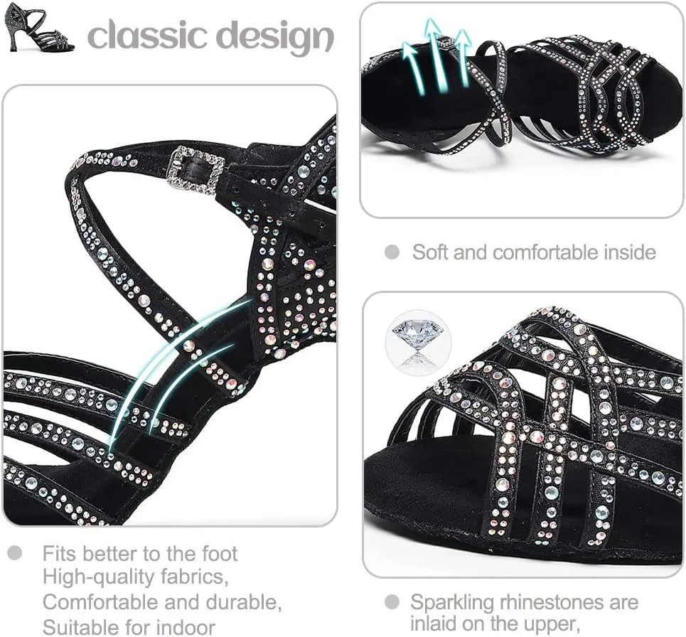 TINRYMX Women's Latin Dance Shoes Open Toe Rhinestones Cross-Strap Ballroom Party Performance Dance Shoes,Model-YCL429