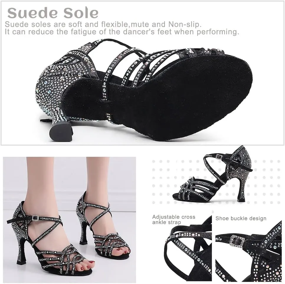 TINRYMX Women's Latin Dance Shoes Open Toe Rhinestones Cross-Strap Ballroom Party Performance Dance Shoes,Model-YCL429