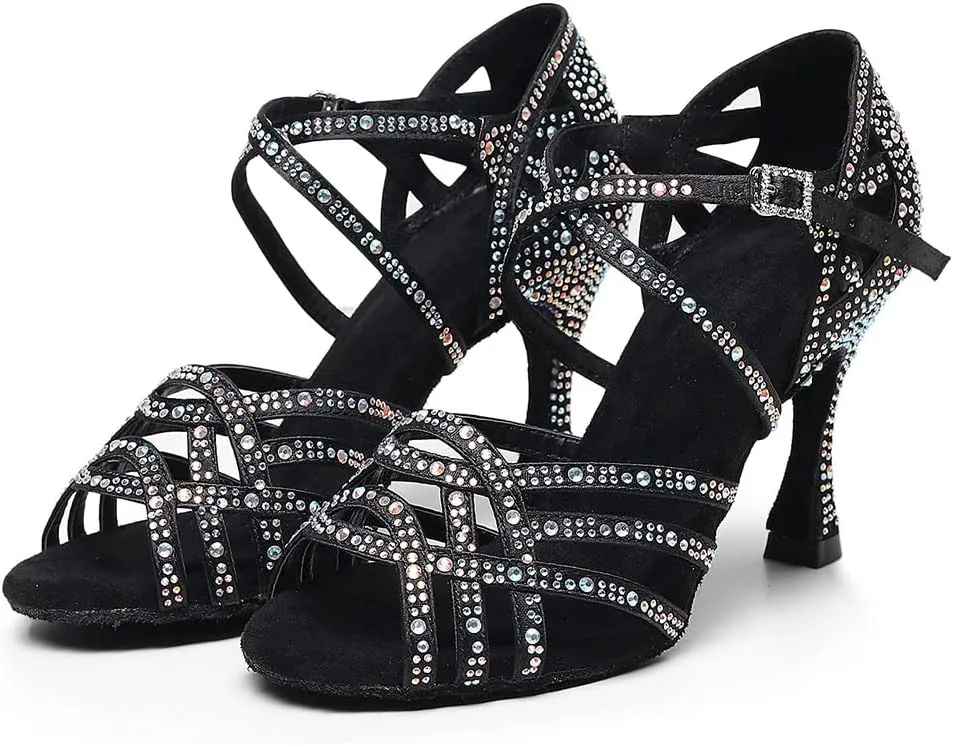 TINRYMX Women's Latin Dance Shoes Open Toe Rhinestones Cross-Strap Ballroom Party Performance Dance Shoes,Model-YCL429
