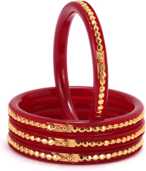 Tollywood Designer Women's Gold Plated Red Matar Pola Bangles Set of 4 Gift For Her Handcrafted Jewelry Indian Bangle Bracelets Kangan