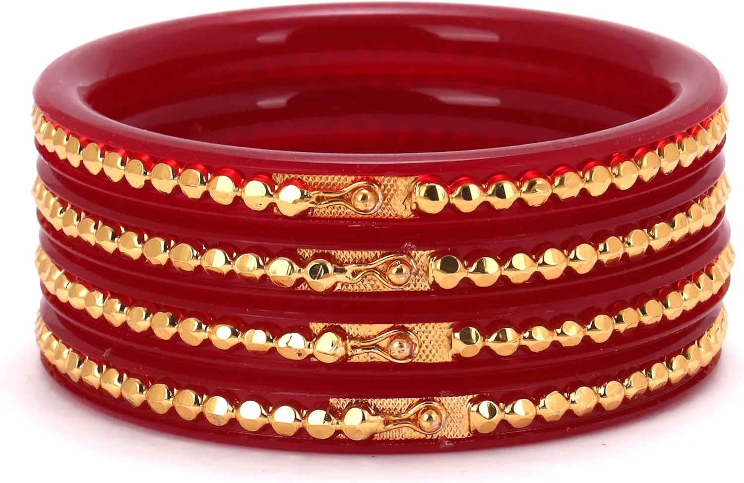 Tollywood Designer Women's Gold Plated Red Matar Pola Bangles Set of 4 Gift For Her Handcrafted Jewelry Indian Bangle Bracelets Kangan