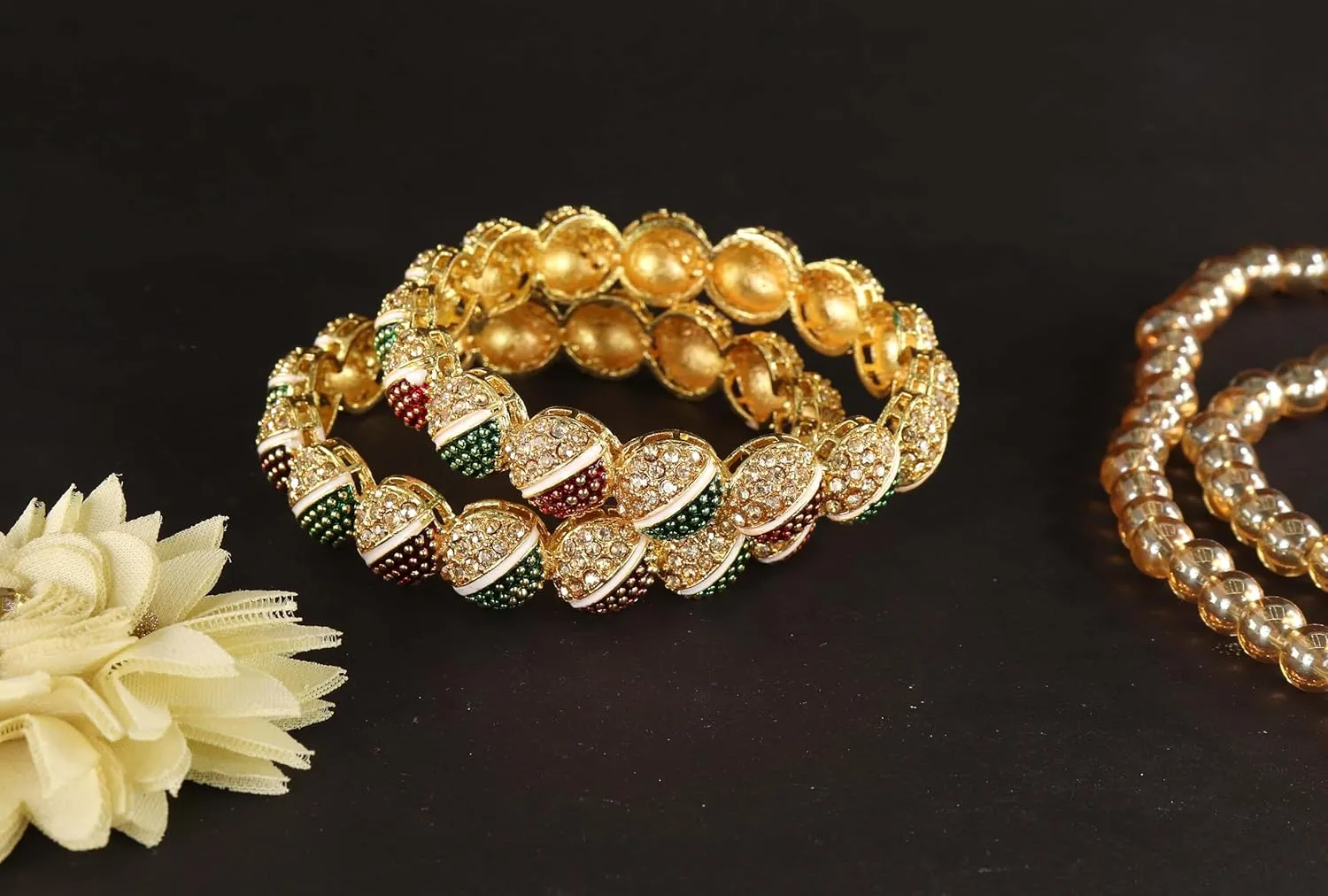 Traditional Alloy Metal With Pearls & Zircon Diamond Kada Bangles Set For Women & Girls | Designer Women's Kangan Chudi - Set Of 2 Kada