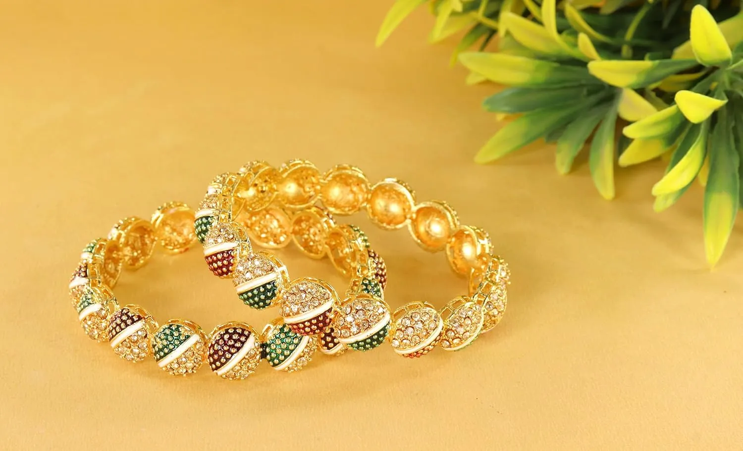 Traditional Alloy Metal With Pearls & Zircon Diamond Kada Bangles Set For Women & Girls | Designer Women's Kangan Chudi - Set Of 2 Kada