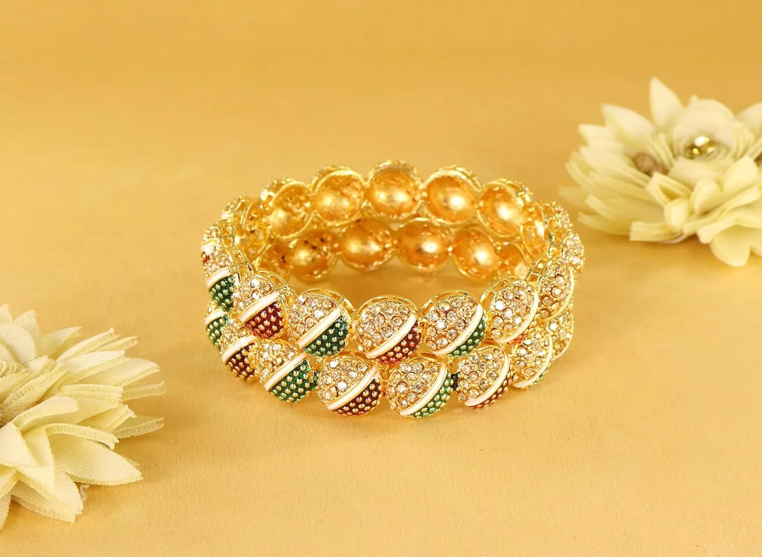 Traditional Alloy Metal With Pearls & Zircon Diamond Kada Bangles Set For Women & Girls | Designer Women's Kangan Chudi - Set Of 2 Kada