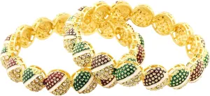 Traditional Alloy Metal With Pearls & Zircon Diamond Kada Bangles Set For Women & Girls | Designer Women's Kangan Chudi - Set Of 2 Kada
