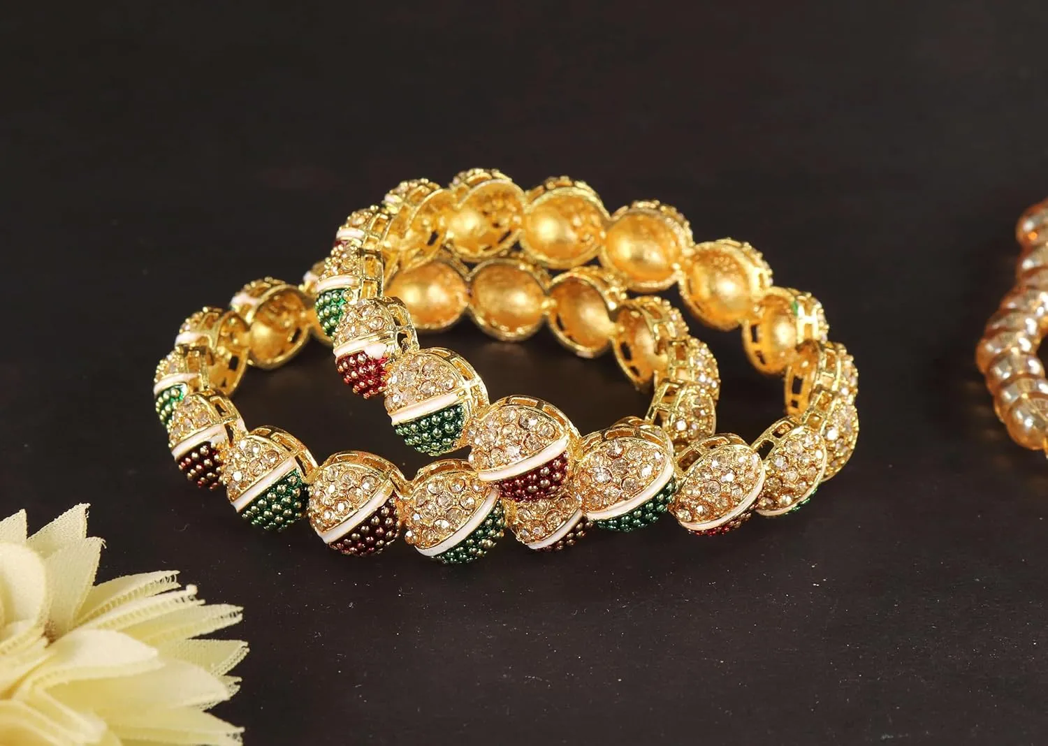 Traditional Alloy Metal With Pearls & Zircon Diamond Kada Bangles Set For Women & Girls | Designer Women's Kangan Chudi - Set Of 2 Kada