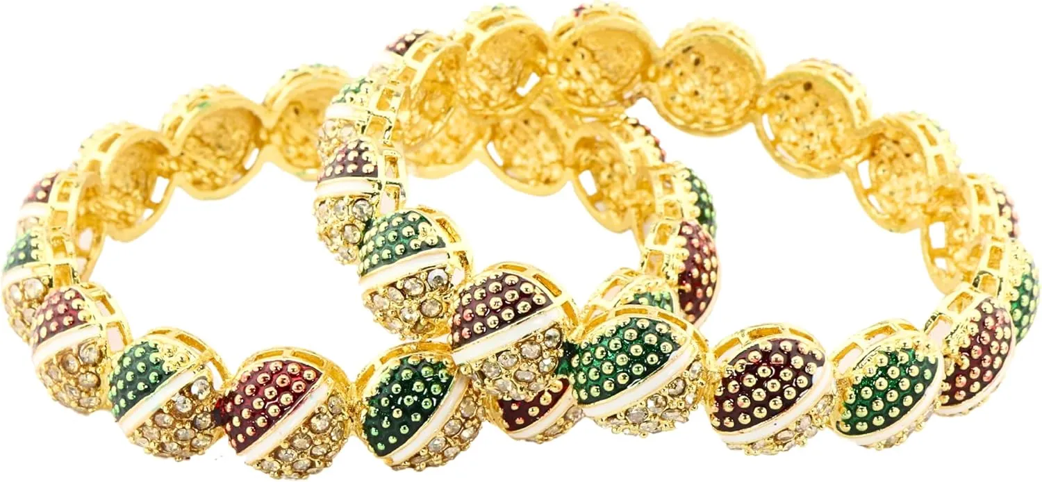 Traditional Alloy Metal With Pearls & Zircon Diamond Kada Bangles Set For Women & Girls | Designer Women's Kangan Chudi - Set Of 2 Kada