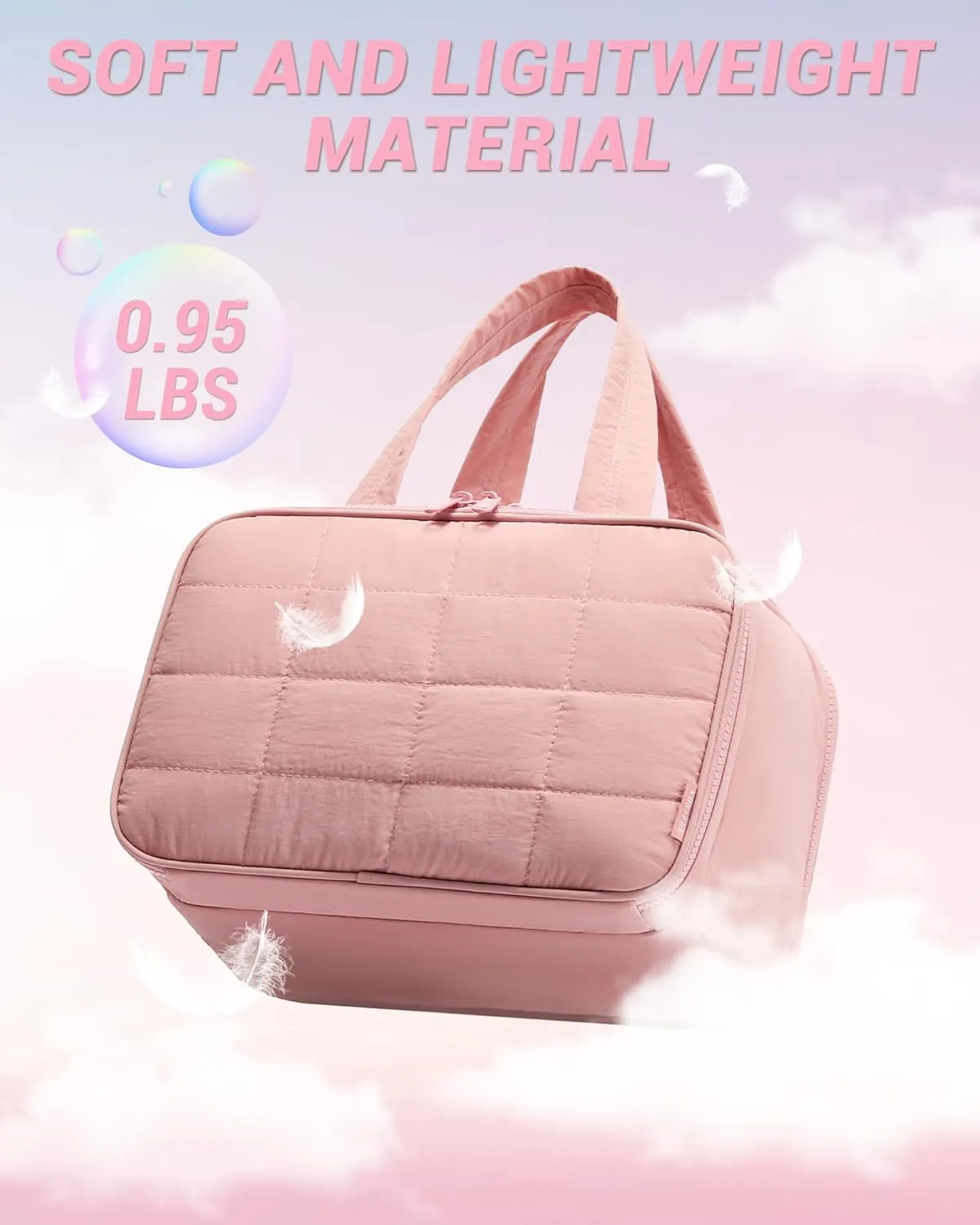 Travel Toiletry Bag, Puffy Wide-open Quilted Makeup Bag for Women,Lightweight Cosmetic Travel Bag Organizer with Handle for Traveling, Accessories, Essentials Toiletries Dark Pink