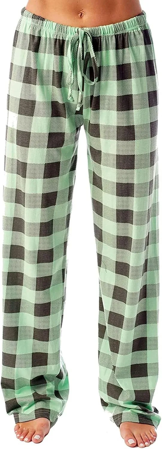 TWGONE Women's Pajamas Pants Casual Loose Comfy Wide Leg Plaid Pants Sleep Bell Bottom Lounge Cute Pajama Pants