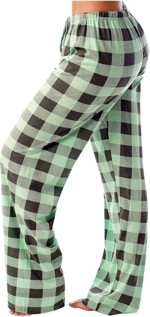 TWGONE Women's Pajamas Pants Casual Loose Comfy Wide Leg Plaid Pants Sleep Bell Bottom Lounge Cute Pajama Pants