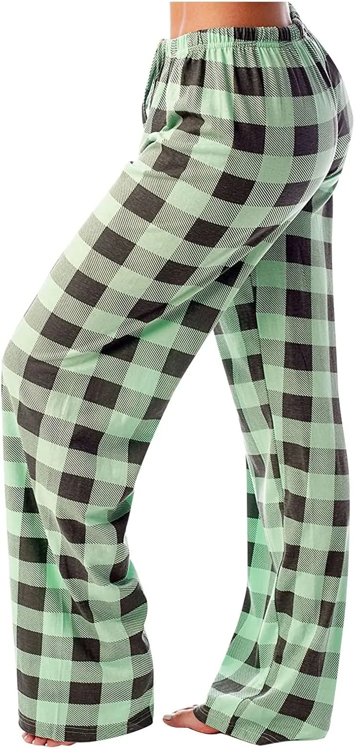 TWGONE Women's Pajamas Pants Casual Loose Comfy Wide Leg Plaid Pants Sleep Bell Bottom Lounge Cute Pajama Pants