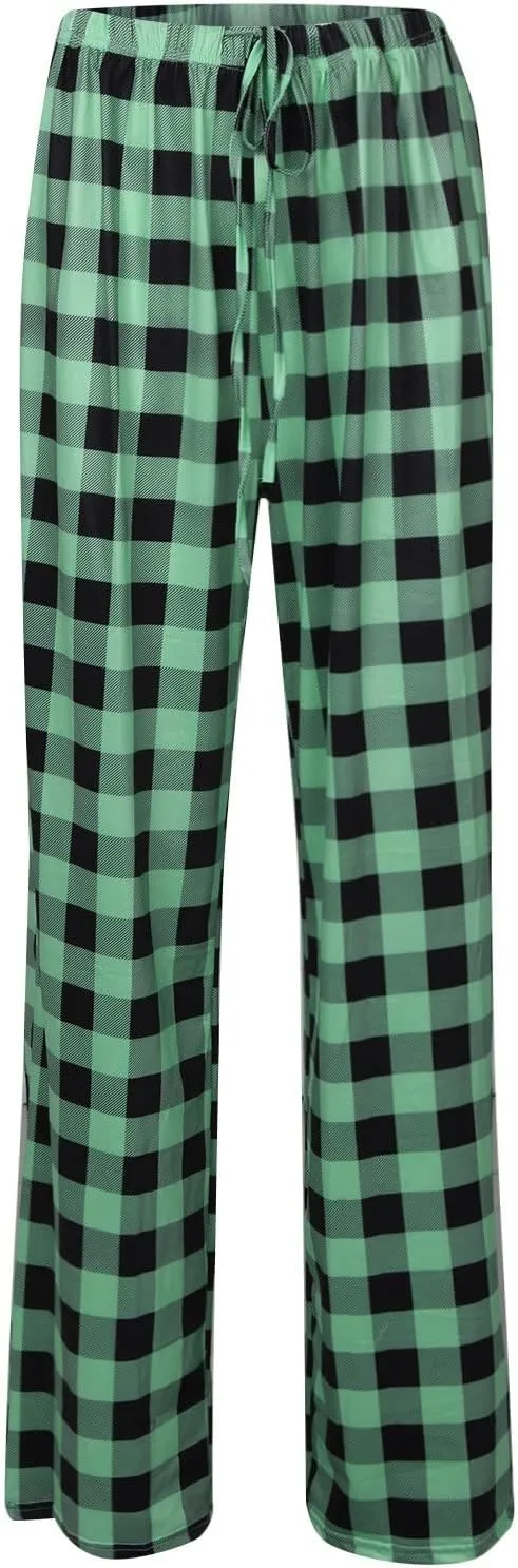 TWGONE Women's Pajamas Pants Casual Loose Comfy Wide Leg Plaid Pants Sleep Bell Bottom Lounge Cute Pajama Pants