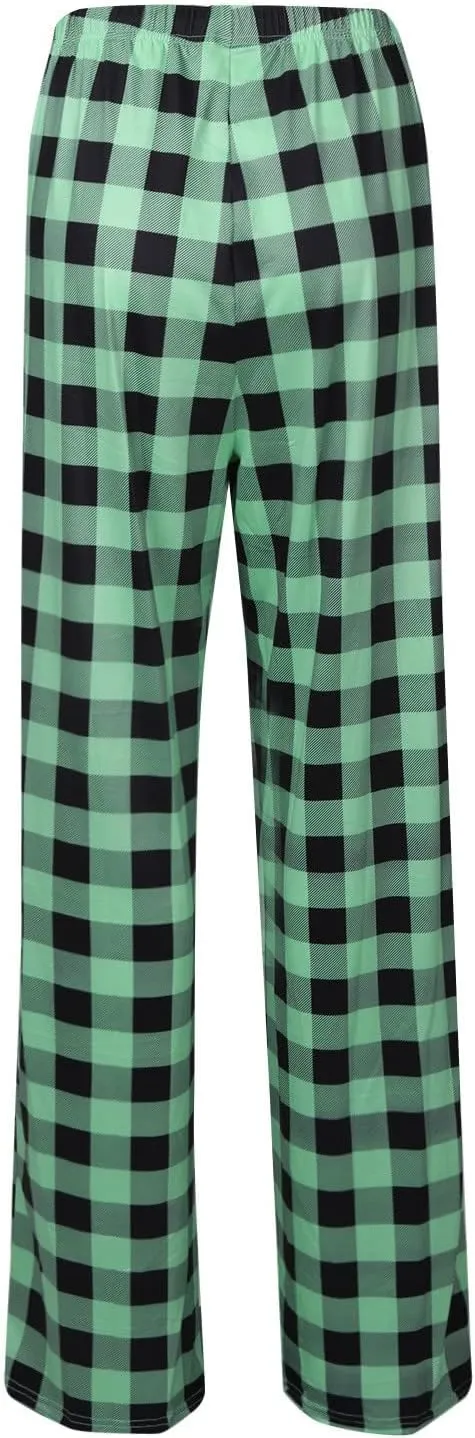 TWGONE Women's Pajamas Pants Casual Loose Comfy Wide Leg Plaid Pants Sleep Bell Bottom Lounge Cute Pajama Pants