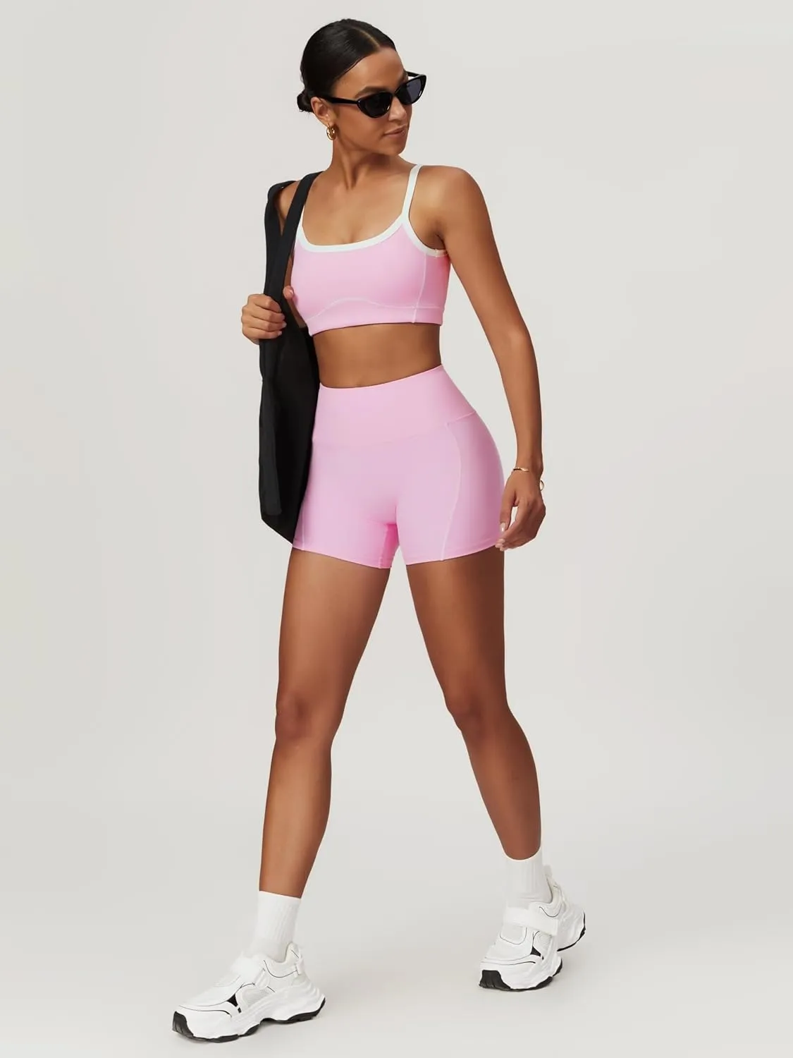 Two Piece Women Workout Sets Color Block Sports Bra and Scrunch Butt Lifting Shorts Gym Yoga Active Wear Outfits