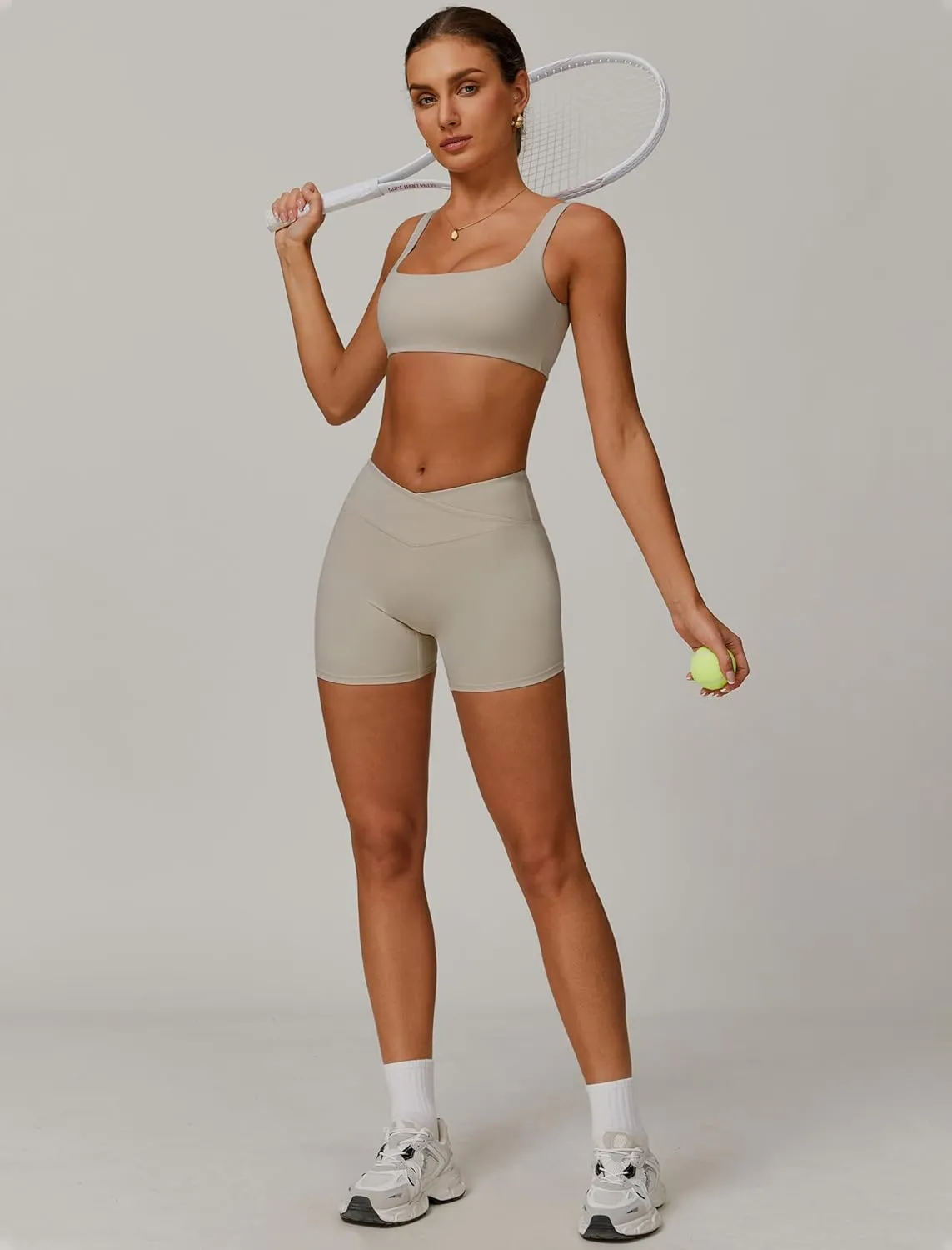 Two Piece Workout Sets for Women Square Neck Sports Bra and Scrunch Butt Lifting Shorts Gym Yoga Active Wear Outfits