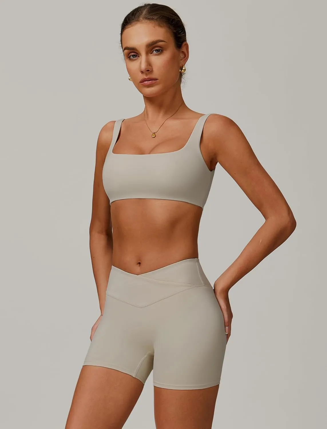 Two Piece Workout Sets for Women Square Neck Sports Bra and Scrunch Butt Lifting Shorts Gym Yoga Active Wear Outfits