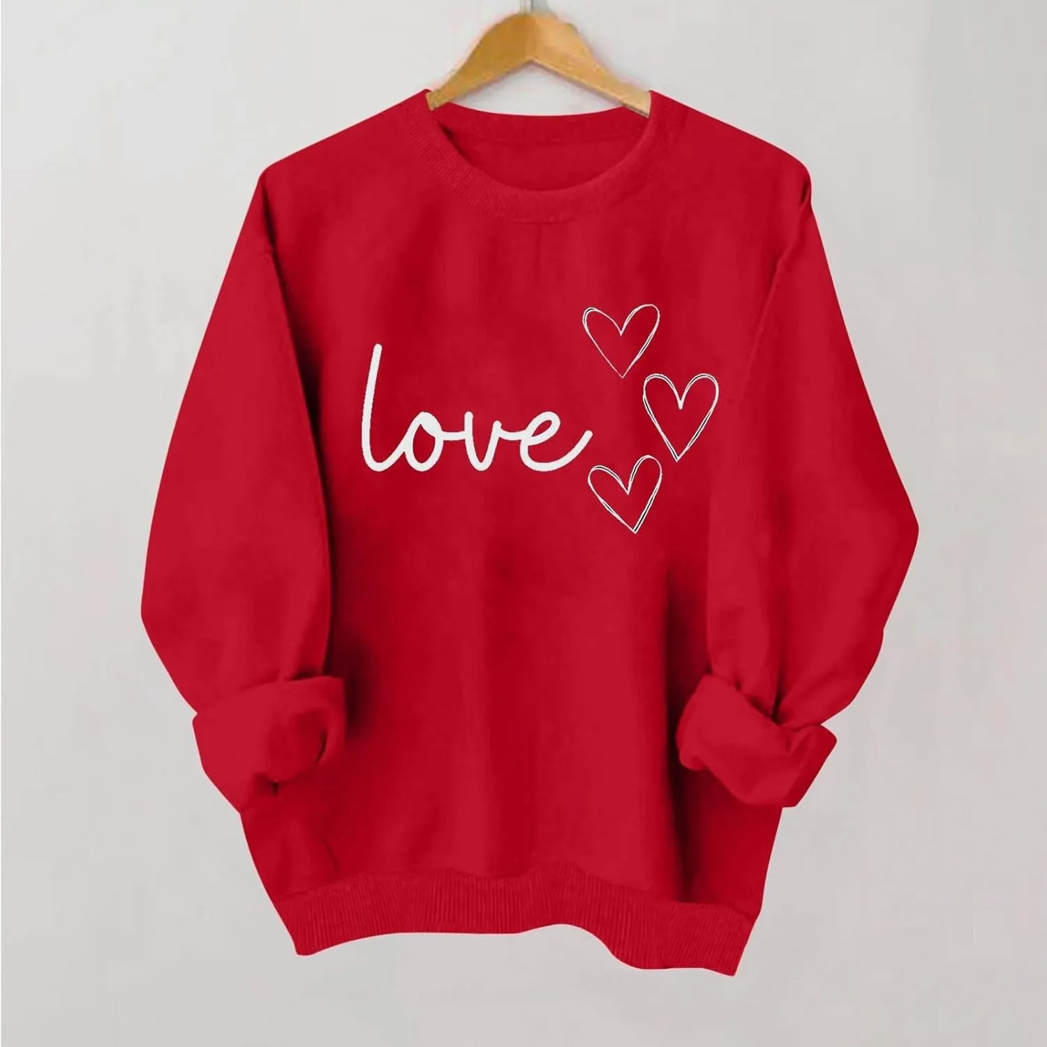 Valentines Sweatshirts for Women Crewneck Pullovers Love Heart Graphic Sweater Cute Sweatshirt Long Sleeve Tops