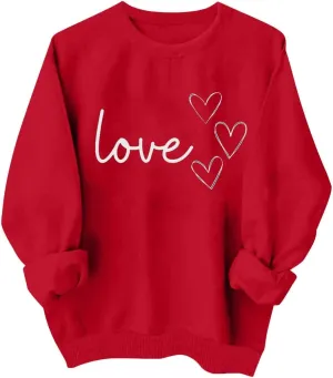 Valentines Sweatshirts for Women Crewneck Pullovers Love Heart Graphic Sweater Cute Sweatshirt Long Sleeve Tops