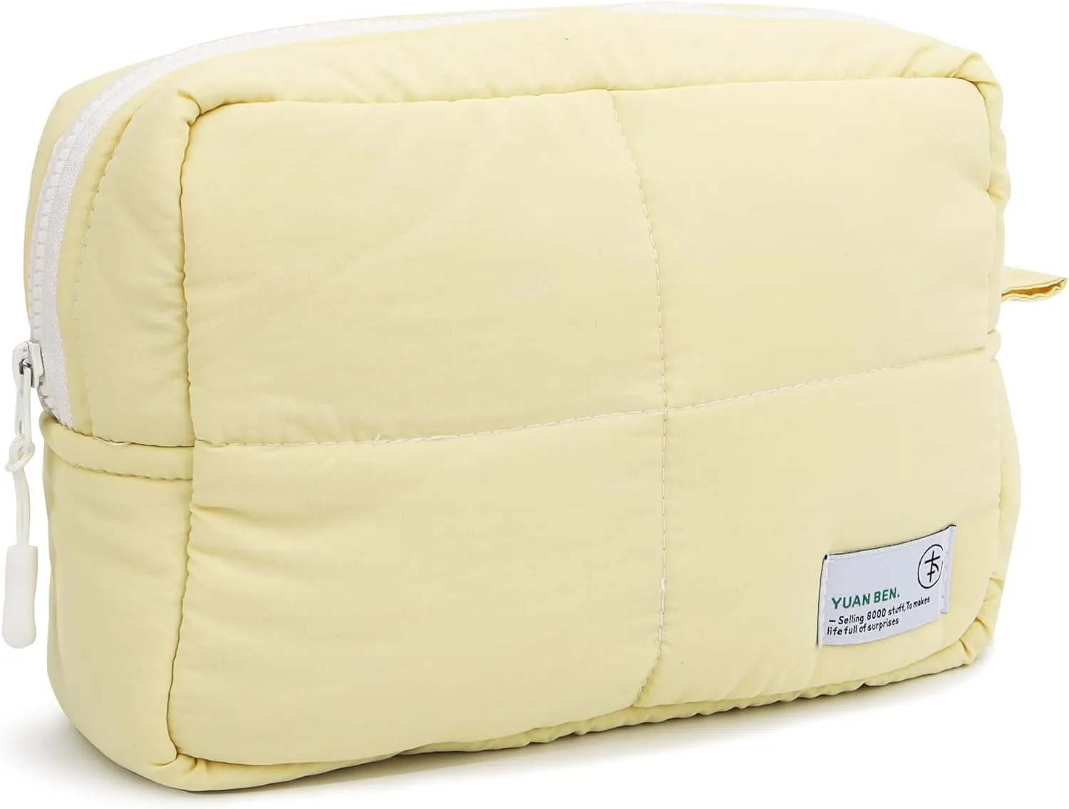 Veki Puffy Makeup Bag, Travel Cosmetic Bags for Women, Cute Quilted Make up Pouch, Toiletry Organizer Travel Essentials and Rectangular Quilted (Yellow, Large)