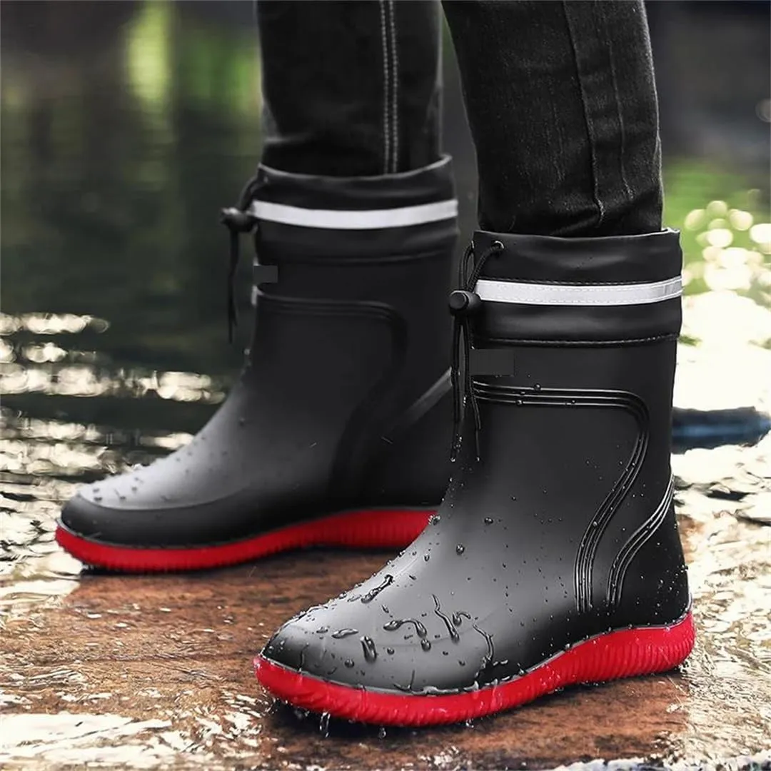 Wjnvfioo Men's Casual Waterproof Rain Boots Fashion Outdoor Fishing Shoes Work Ankle Boots Anti-Slip Water Shoes