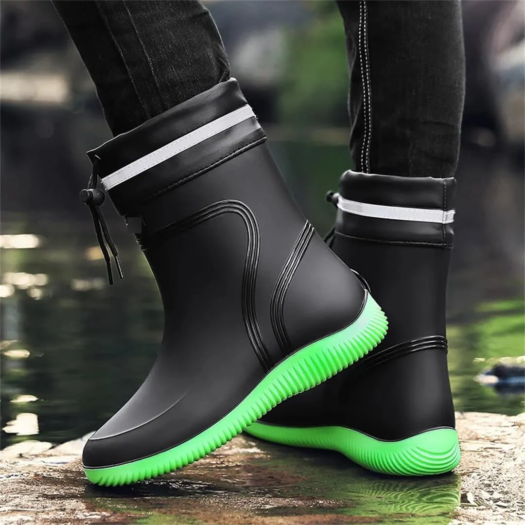 Wjnvfioo Men's Casual Waterproof Rain Boots Fashion Outdoor Fishing Shoes Work Ankle Boots Anti-Slip Water Shoes