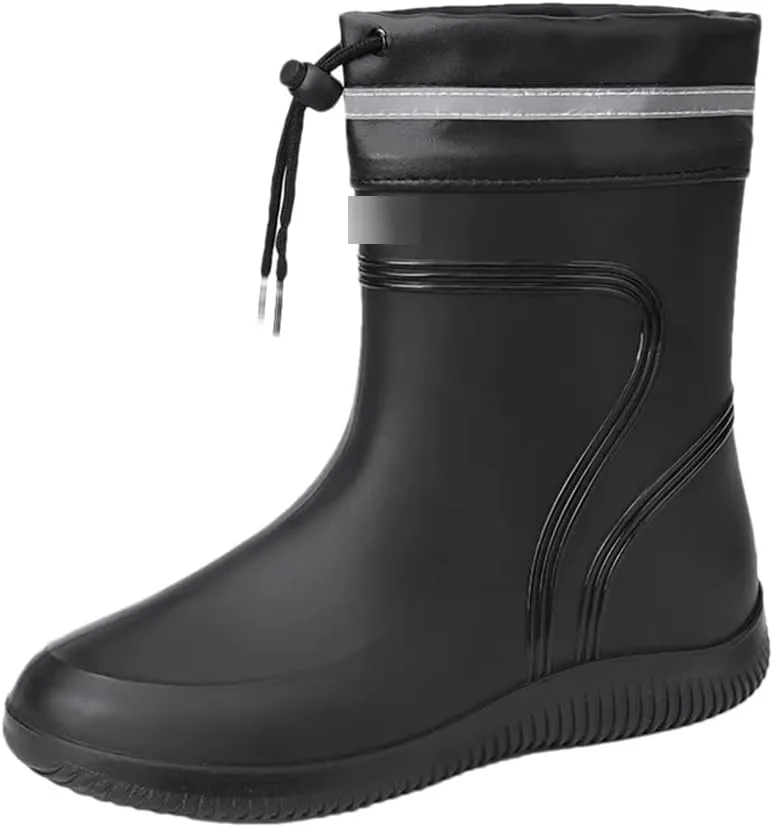 Wjnvfioo Men's Casual Waterproof Rain Boots Fashion Outdoor Fishing Shoes Work Ankle Boots Anti-Slip Water Shoes