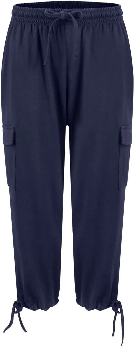 Women Cargo Capris Summer Plus Size Cotton Capris Casual Capri Pants with Pockets Drawstring Capri Sweatpants