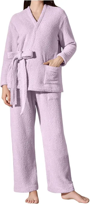 Women Fuzzy Fleece Pajama Set Soft Plush Robe and Pants 2 Piece Sleepwear Loungewear Winter Warm Homewear