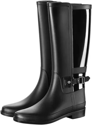 Women Knee High Mid Calf Boots PVC Wellies Non-Slip Wellington Water Proof Rain Boots Garden Work Outdoor Shoes(Color:Black,Size:38)