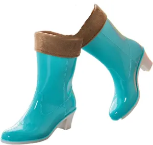 Women Outdoor Mid-Tube Waterproof Rain Boots PVC High-Heeled Rain Boots Korean Version All-Match