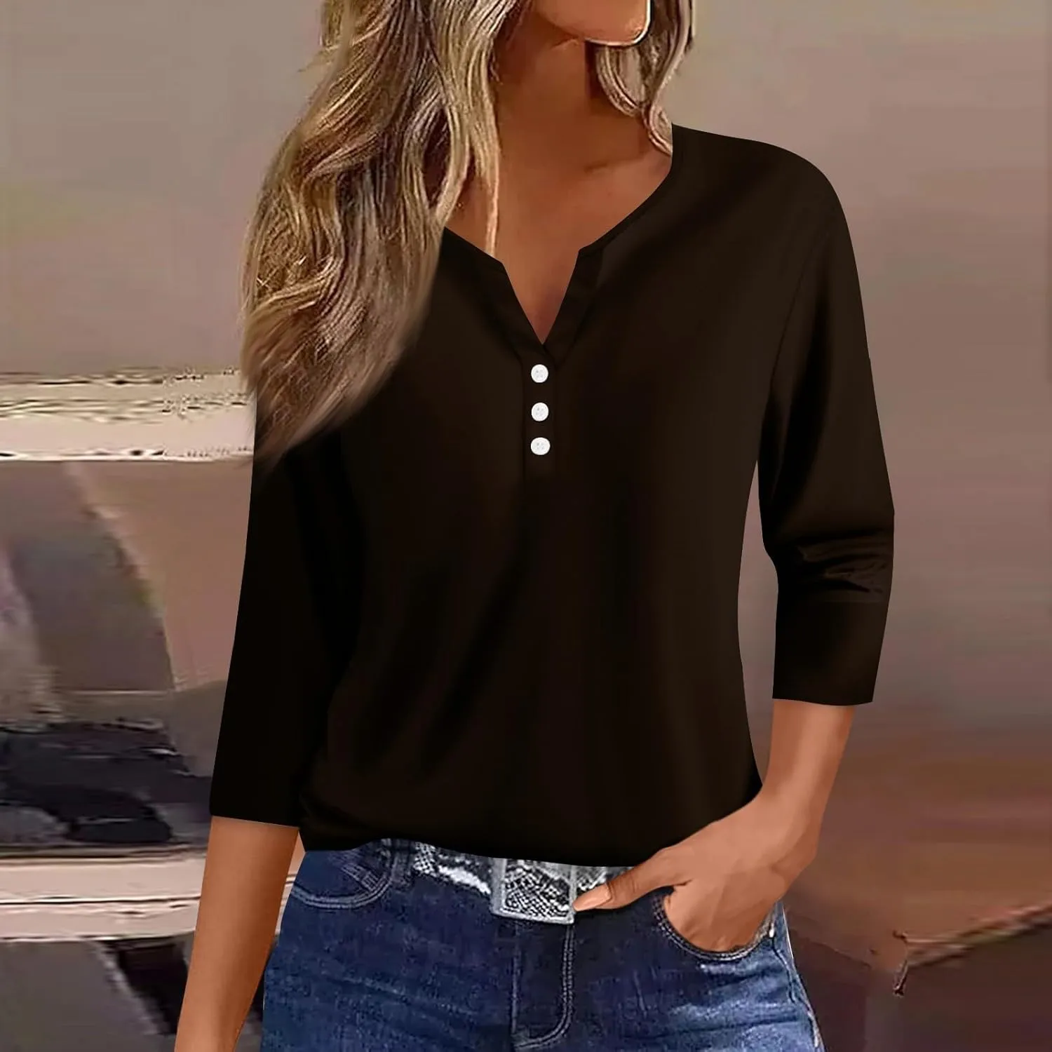 Women's 2024 Fashion Tops 3/4 Sleeve T-Shirts Cute Crewneck Basic Business Tees Blouses