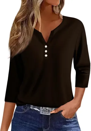 Women's 2024 Fashion Tops 3/4 Sleeve T-Shirts Cute Crewneck Basic Business Tees Blouses