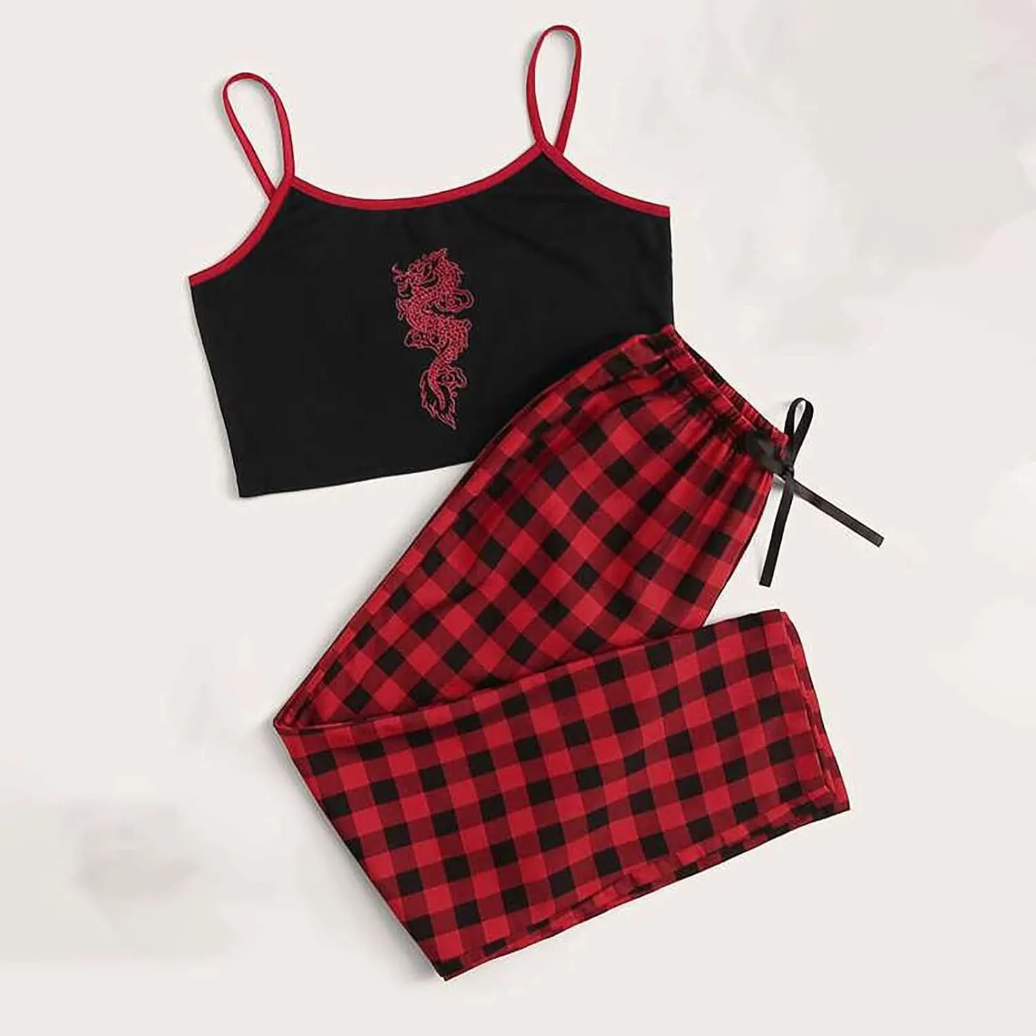 Women's 2pcs Pajama Sets Casual Comfy Camisole Shorts Nightgown Trendy Y2k Dragon Skeleton Graphic Lounge Sleepwear