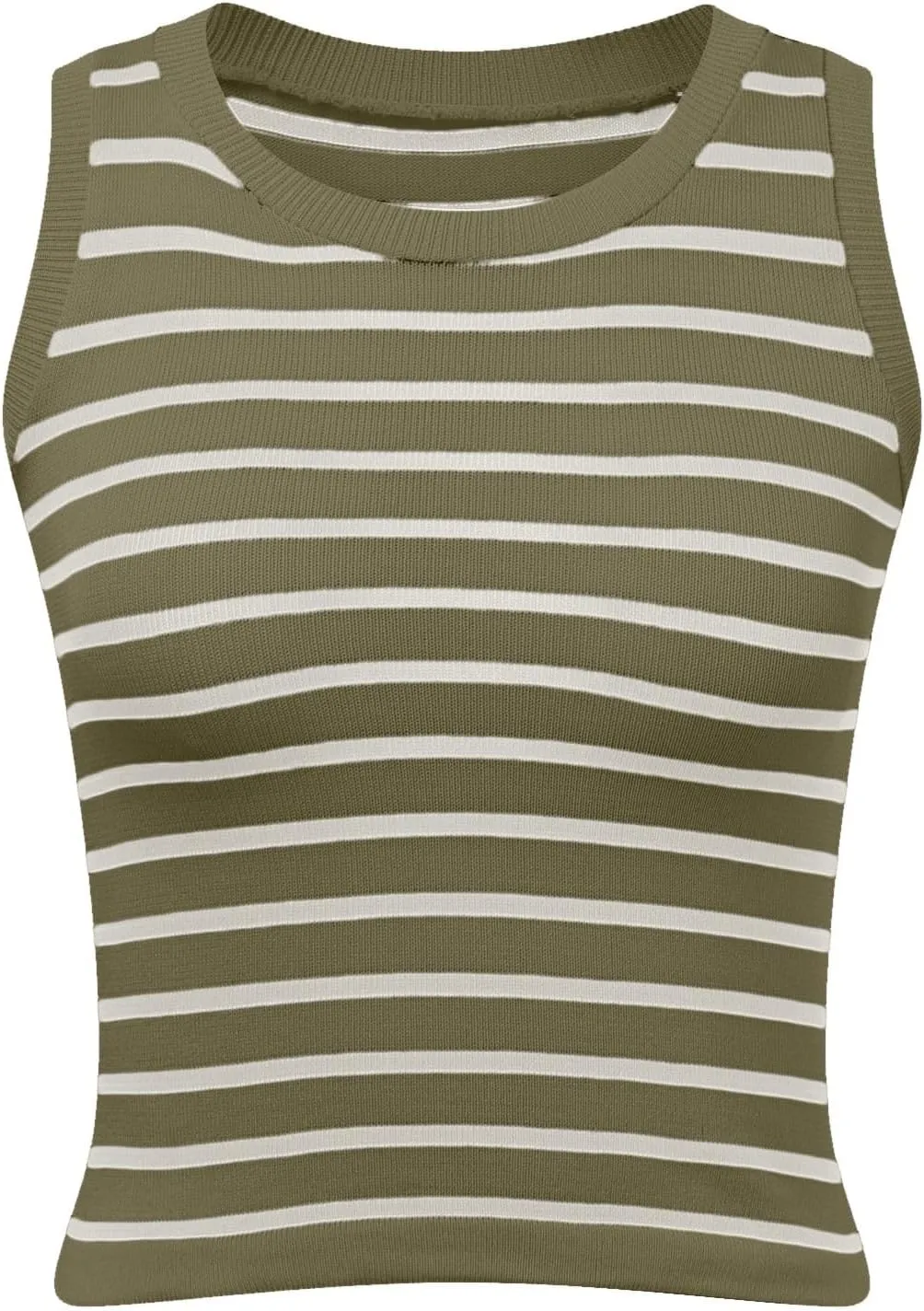 Womens Basic Tops 2025 Summer High Round Neck Striped Printed Knit Tank Tops Slim Fit Casual Sleeveless Going Out Top