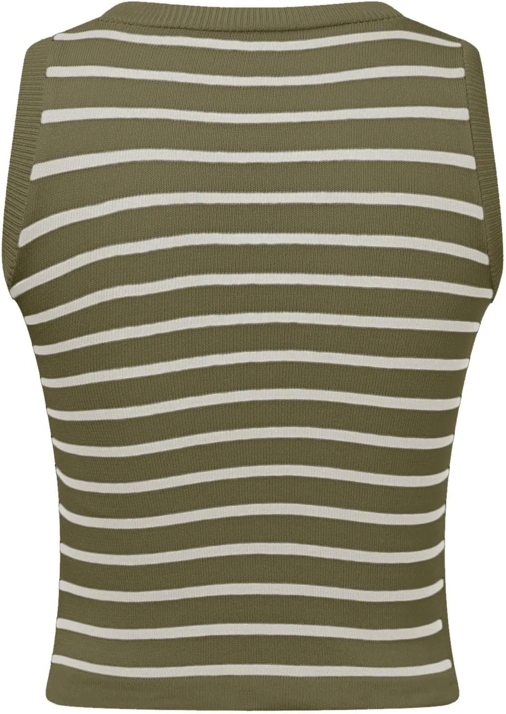 Womens Basic Tops 2025 Summer High Round Neck Striped Printed Knit Tank Tops Slim Fit Casual Sleeveless Going Out Top