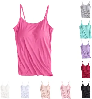 Women's Built-in Bra Tank Tops Adjustable Strap Wireless Camisole Padded Workout Yoga Daily Shelf Bra Undershirts