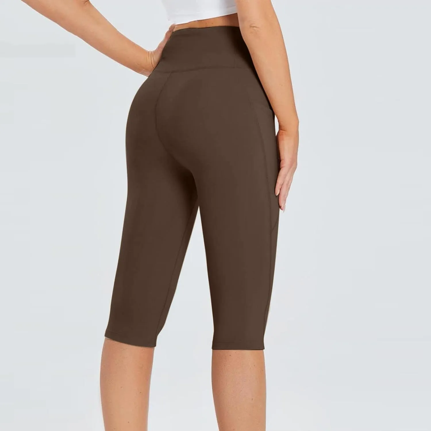 Womens Capri Leggings, Women's Casual Knee Length Capris Workout Summer High Waist Yoga Pants Soft Solid Short Leggings