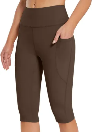Womens Capri Leggings, Women's Casual Knee Length Capris Workout Summer High Waist Yoga Pants Soft Solid Short Leggings