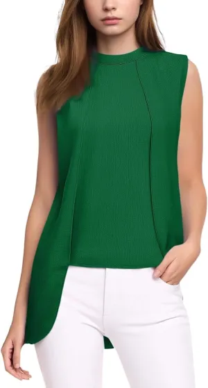 Women's Crew Neck Sleeveless Casual Tank Tops Summer Irregular Going Out Tank Tops Slim Solid Color Trendy