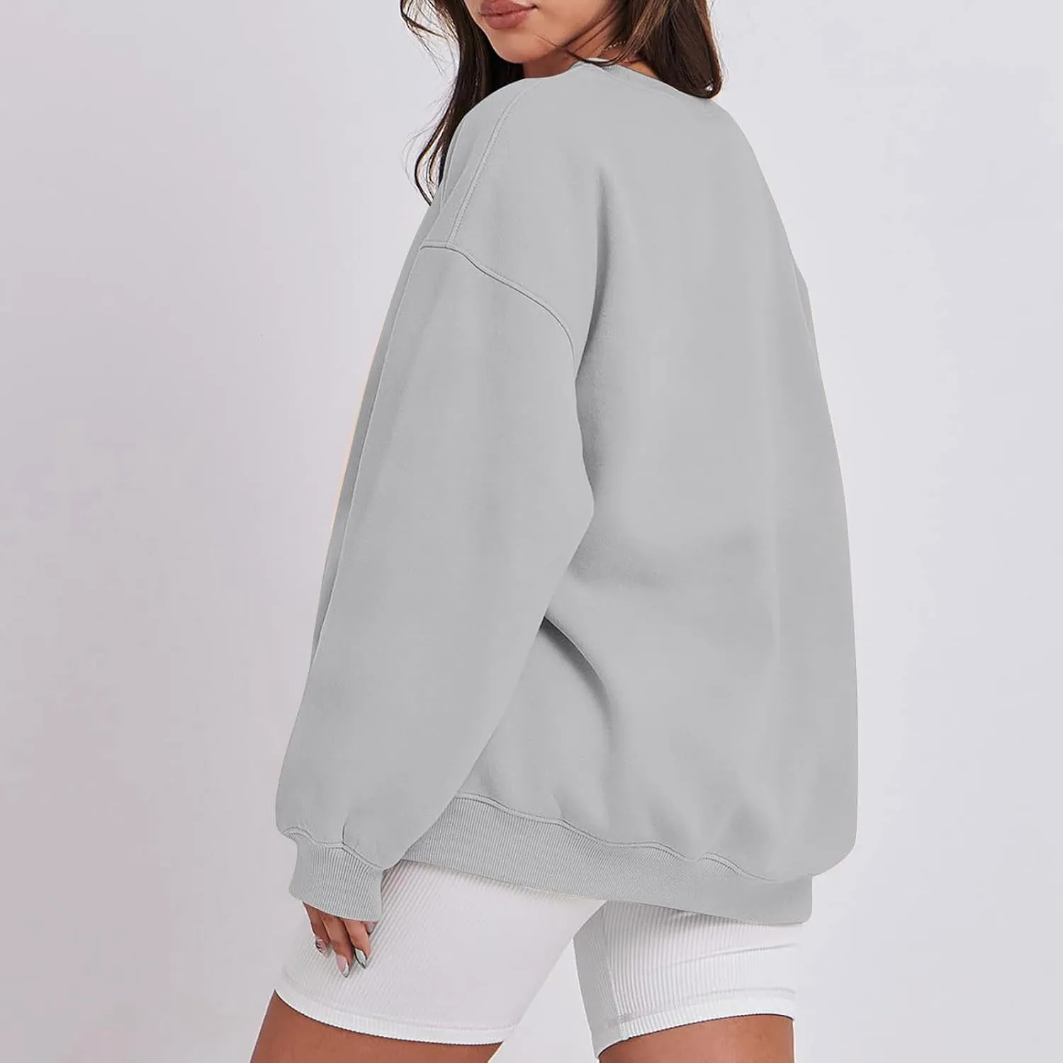 Women's Crewneck Sweatshirts 2024 Womens Fashion Long Sleeve Solid Colour Loose Fit Pullover Sweatshirt Tops