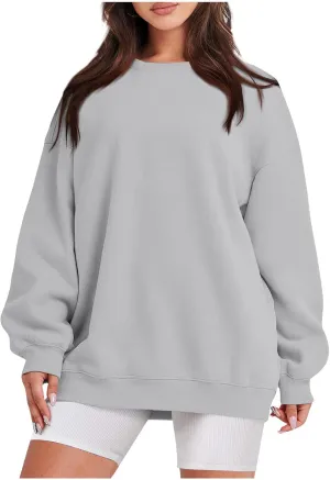 Women's Crewneck Sweatshirts 2024 Womens Fashion Long Sleeve Solid Colour Loose Fit Pullover Sweatshirt Tops
