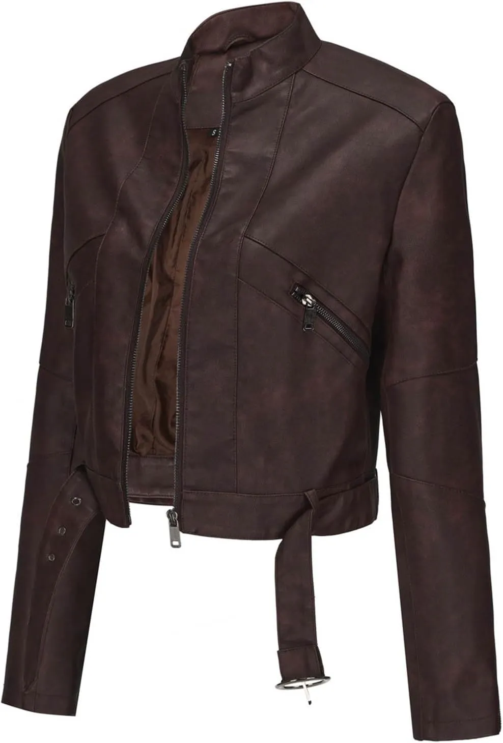 Womens Faux Leather Zip Up Moto Biker Jacket Short Leather Blazer Jackets 2024 Fall Fashion Motorcycle Coats Outwear