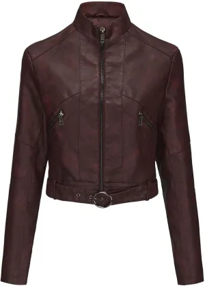 Womens Faux Leather Zip Up Moto Biker Jacket Short Leather Blazer Jackets 2024 Fall Fashion Motorcycle Coats Outwear