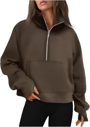 Women's Full Zip Up Sweatshirt Jackets Oversized Fleece Long Sleeve Tops With Pockets Thumb Hole Fall Outfits Clothes