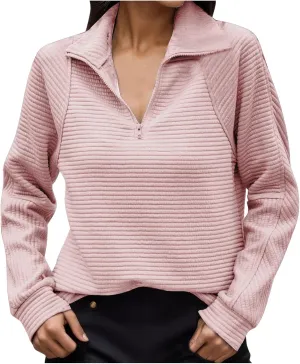 Womens Half Zip Up Winter Fall Long Sleeve Sweatshirts Fashion Comfort Trendy Quarter Zipper Collared Tops Thin 2025