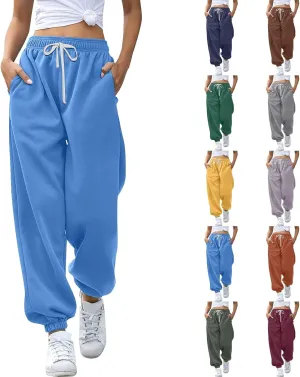Womens High Waisted Athletic Joggers Sweatpants Drawstring Cinch Bottom Pants Baggy Gym Workout Trousers with Pockets