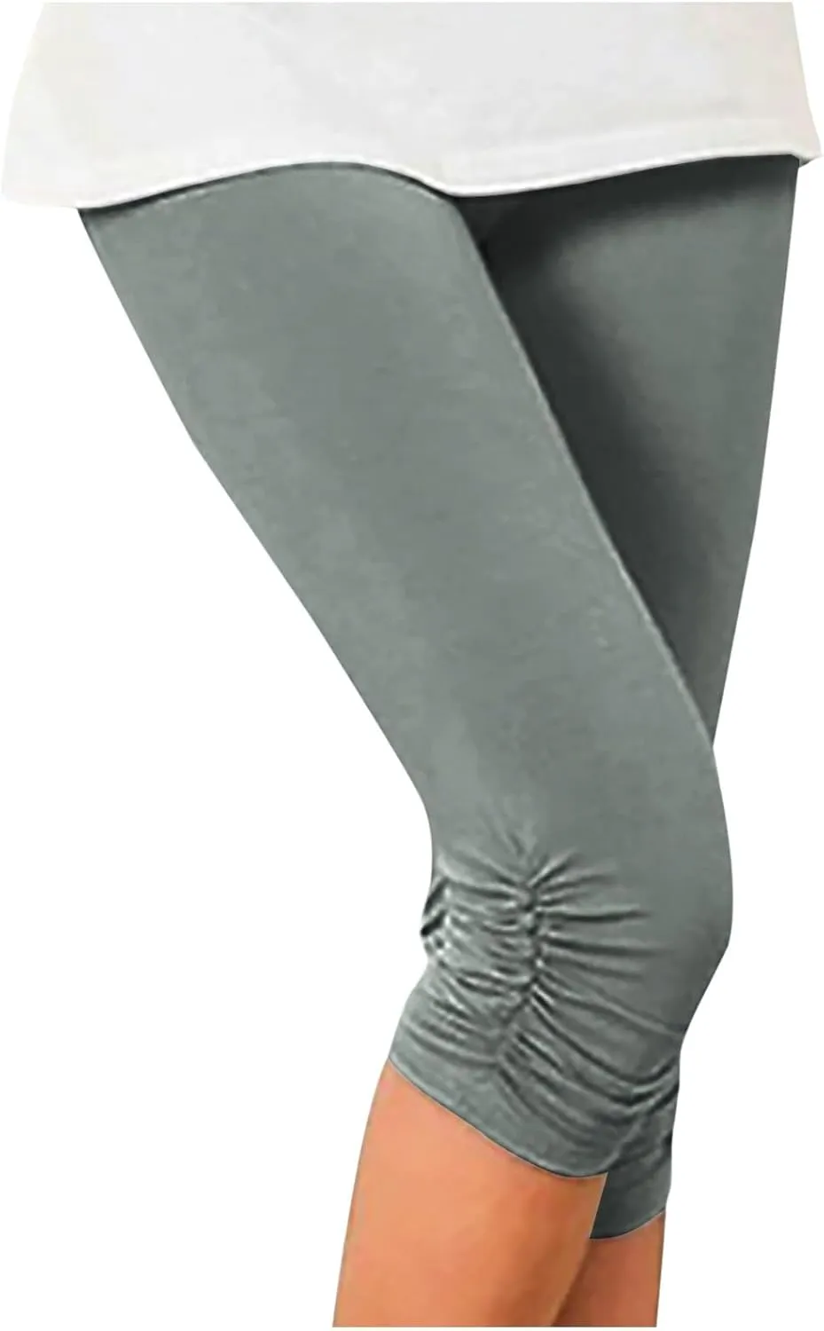 Women's High Waisted Capri Leggings Knee Length Solid Color Yoga Leggings Seamless Trouser Spring Cropped Pants
