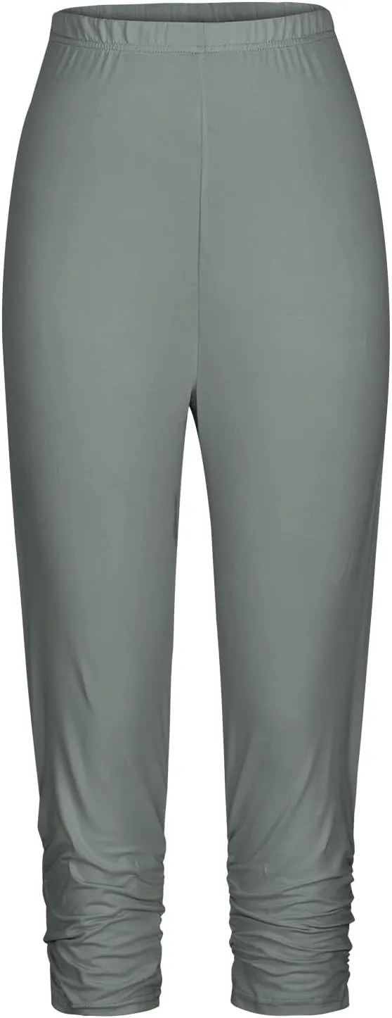 Women's High Waisted Capri Leggings Knee Length Solid Color Yoga Leggings Seamless Trouser Spring Cropped Pants